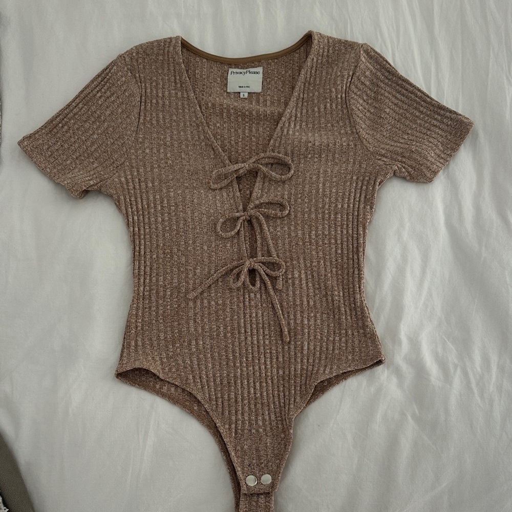 Privacy Please Ribbed Tan body suit SMALL